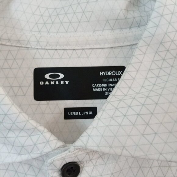 Oakley Performance Hydrolix Golf Shirt Men's XL White Geometric Lightweight - Picture 2 of 5